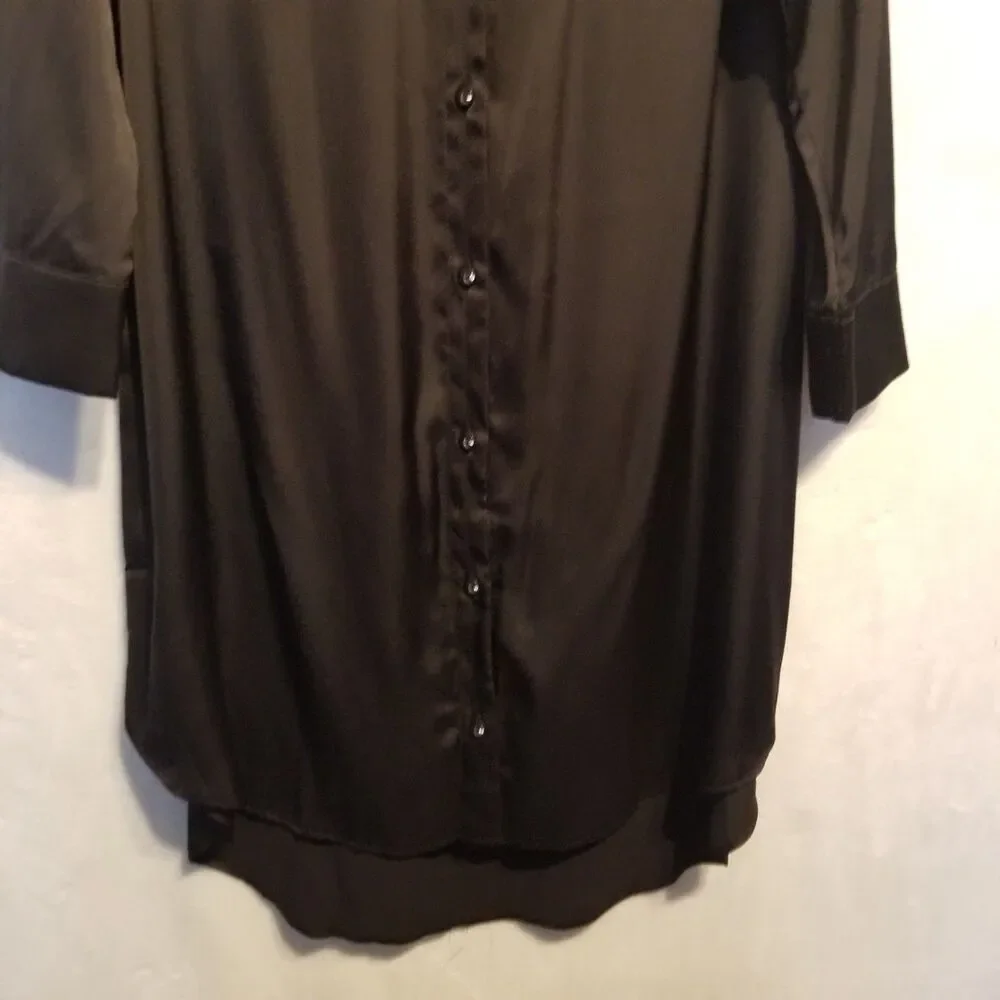 Soma M Dress Sleep Shirt Black Satin Button Front Loungewear Nightgown Classic